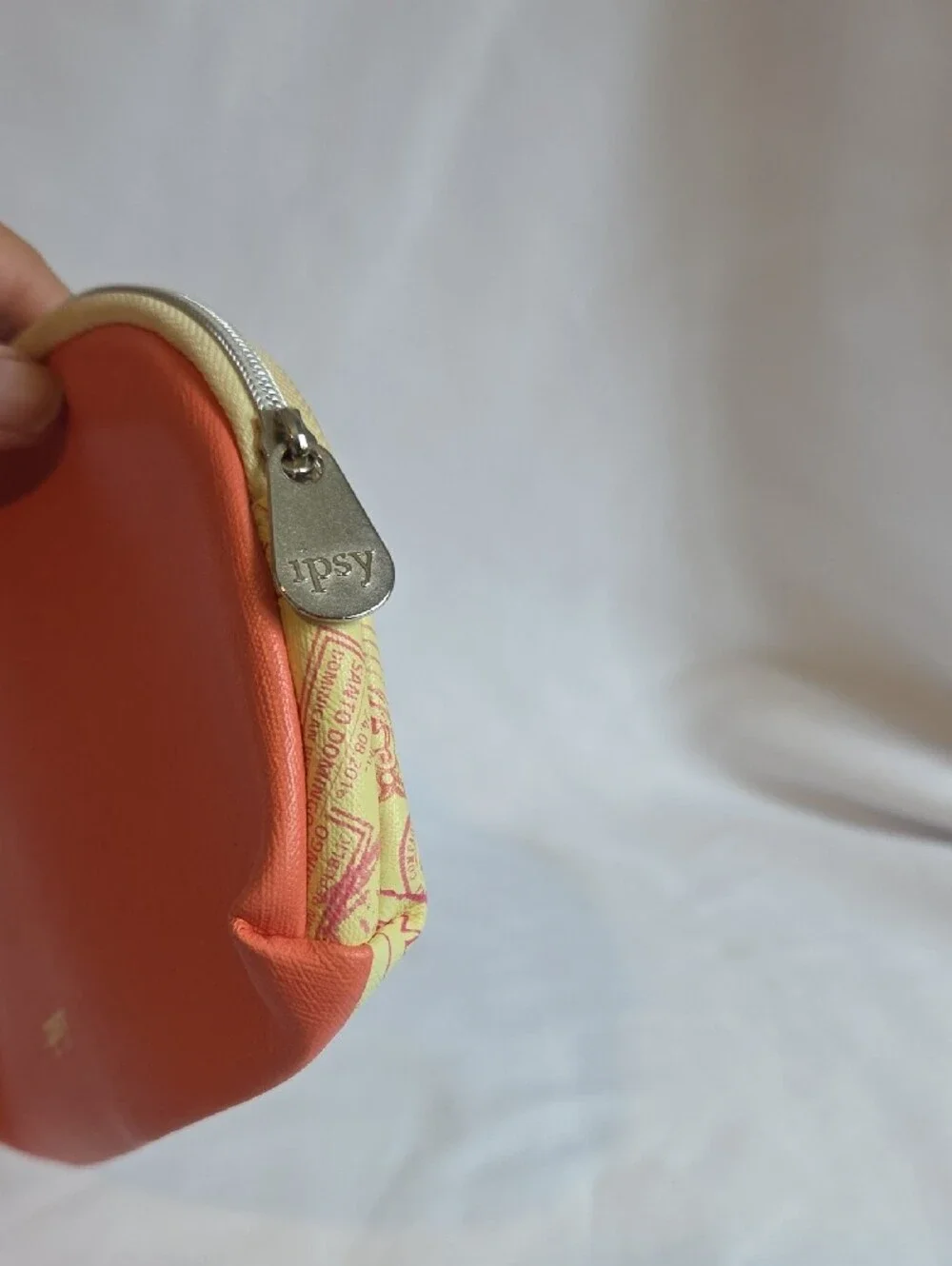 IPSY Yellow Cosmetic Pouch with Pink Stamp Print